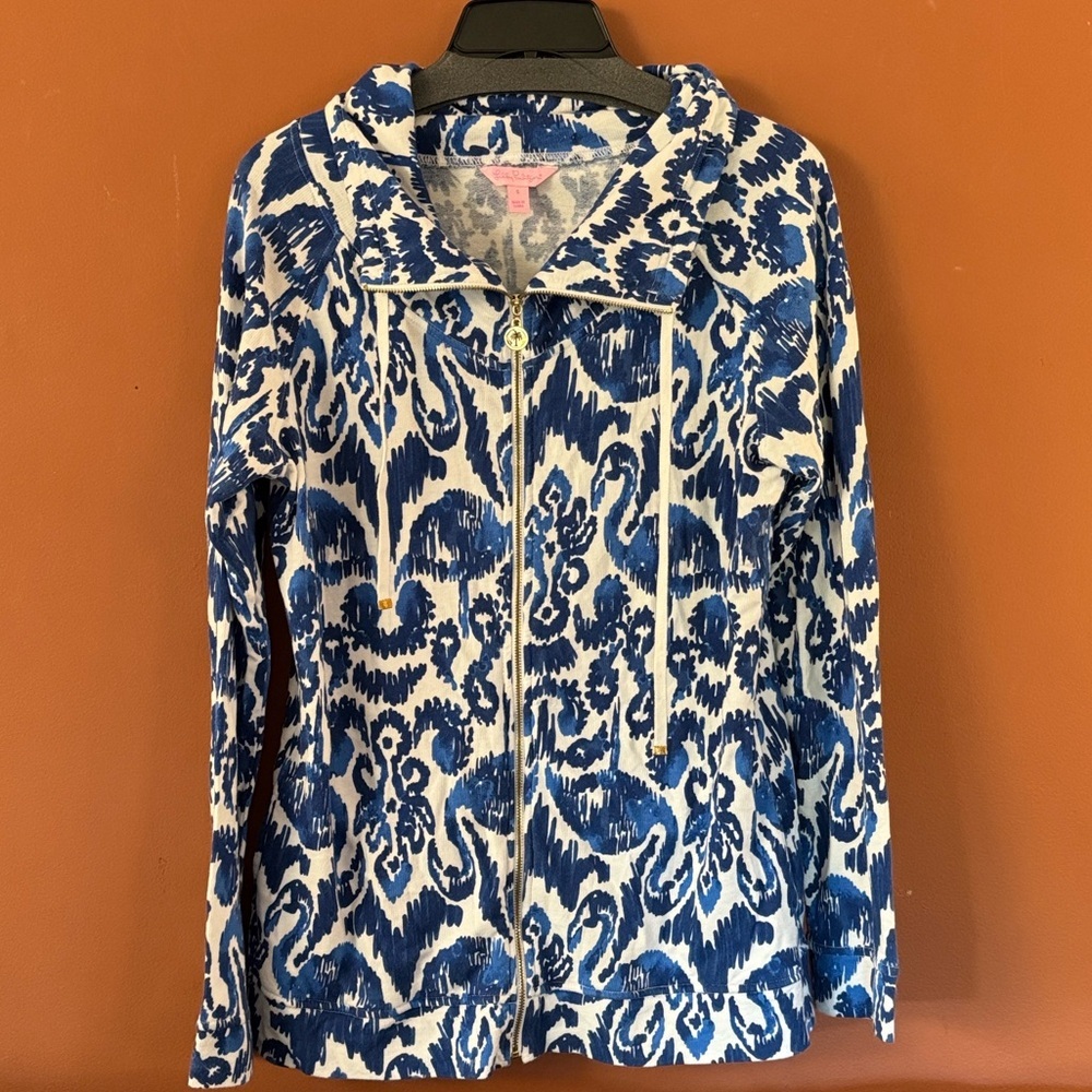 LILLY PULITZER Angela Zip-Up  Jacket Resort Navy Beach Bathers Drawstring size S